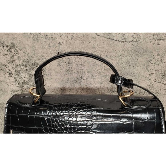 KELLY CROC BIRKIN-STYLE BAG MEDIUM BLACK Back in S - Picture 9 of 10